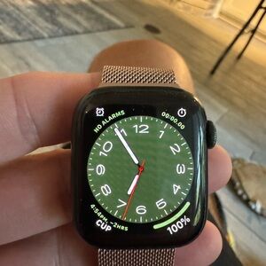 Apple Smartwatch with Black Case and Gold Mesh Band